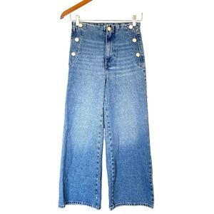 Zara Womens Wide Leg High‎ Waist Retro Sailor Jeans Size 0 Blue Nautical Coastal